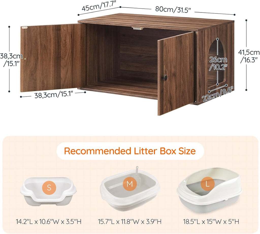 HOOBRO Cat Litter Box Enclosure, Hidden Litter Box Furniture with Side Entry, Litter Box Cabinet, Indoor Cat House, End Side Table, 31.5"L x 17.7"W x 16.3"H, for Living Room, Bathroom, Walnut WL40MW01