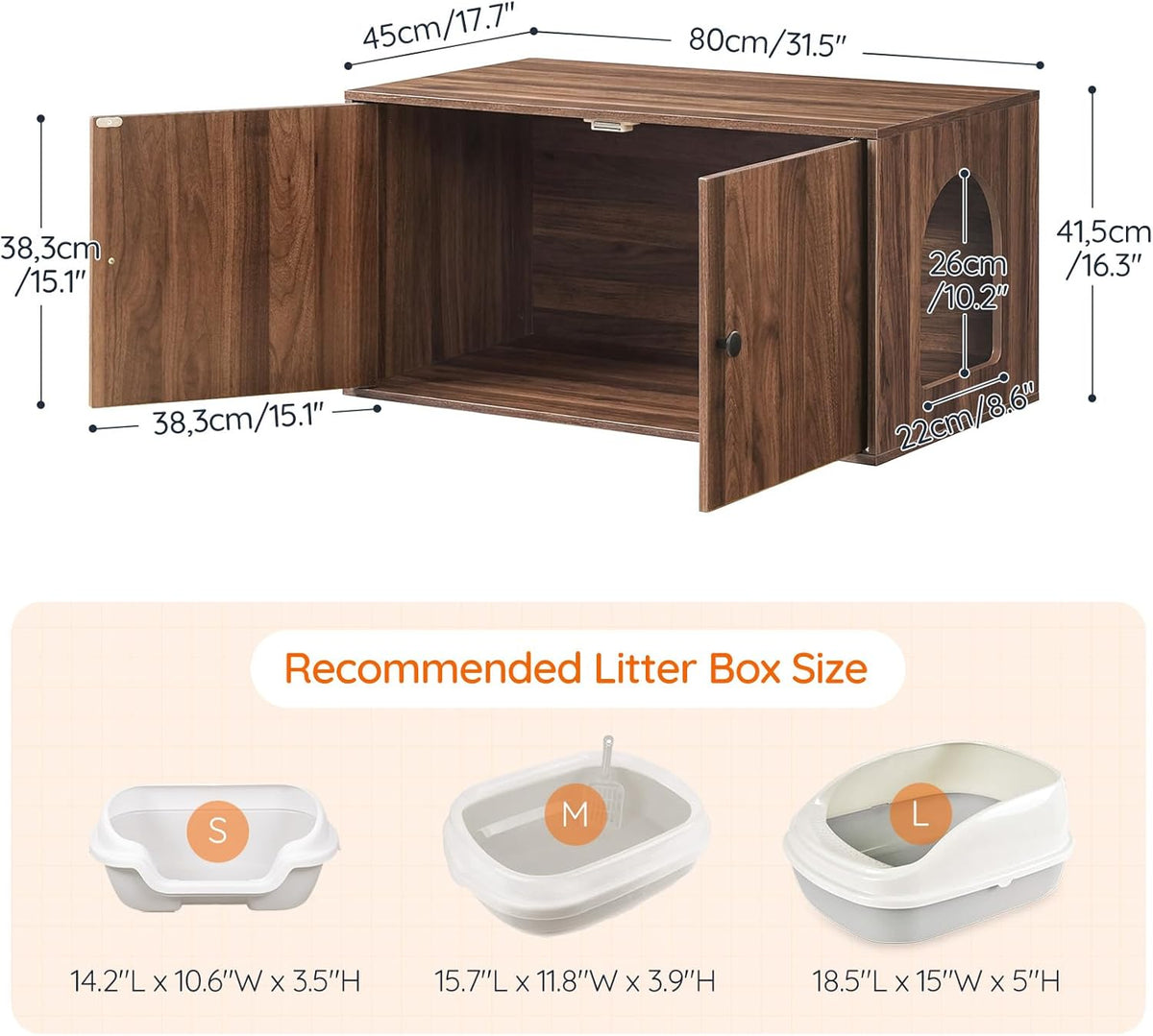 HOOBRO Cat Litter Box Enclosure, Hidden Litter Box Furniture with Side Entry, Litter Box Cabinet, Indoor Cat House, End Side Table, 31.5"L x 17.7"W x 16.3"H, for Living Room, Bathroom, Walnut WL40MW01