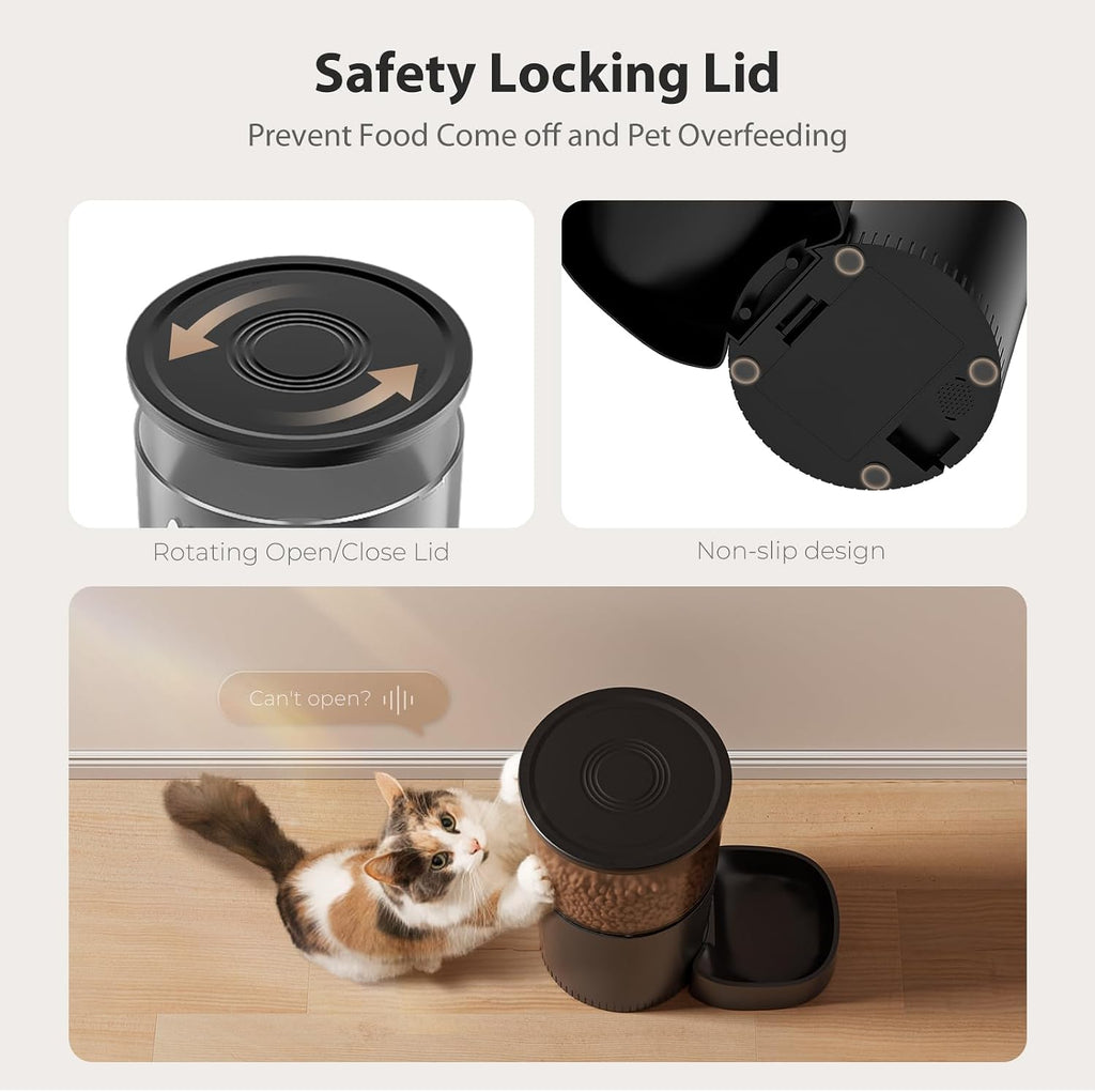 IMIPAW Automatic Cat Feeders, 5L Large Capacity, Timed Feeding Dry Food, Dual Power Design, Programmable Portion Size, 1-6 Meals Per Day, with Desiccant, Suitable for Small Pets Food Dispenser, Black