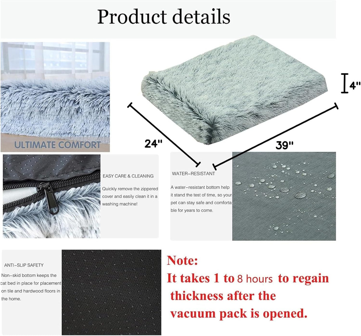 Dog Bed Large Memory Foam Comfortably Orthopaedic Detachable and Washable Pet Dog Bed Dog Mat Cage Dog Box Mat 39-24-4in
