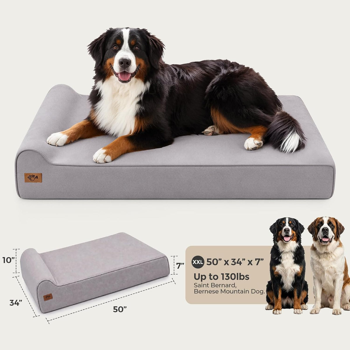 Sytopia XXL 35D Memory Foam Dog Bed for Extra Large Dogs – 7" Thick Orthopedic Pet Couch for Seniors and Big Breeds up to 150 Pounds, with Waterproof Liner & Washable Cover, Nonskid Bottom, Grey