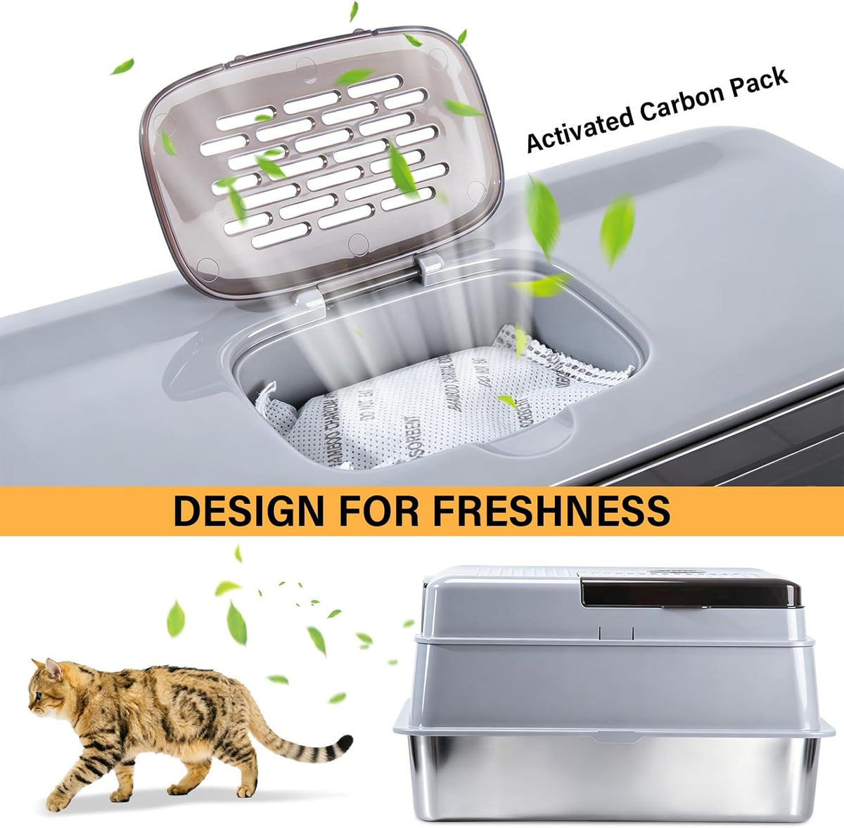 Stainless Steel Litter Box with Lid XXXXL,Metal Cat Litter Box | 3IN1 High Sides Covered for Big/Multiple Cats,Indoor,1-Mat and 1-Scoop,Easy to Clean, No Odor,Anti-Urine Leakage