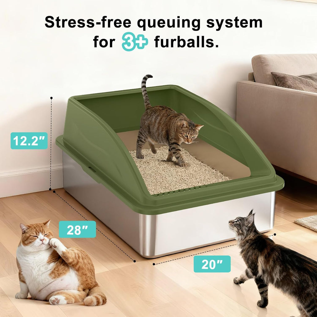 AIPERRO Stainless Steel Litter Box Extra Large for Big Cats and Multi-Cats | Jumbo Extra Large Metal Cat Box High Sided with Lid | Anti-Urine Leakage, Non-Stick & Easy to Clean | Include Litter Scoop
