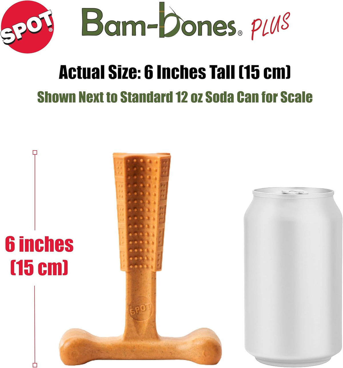 SPOT Bam-Bones Plus T Bone - Bamboo Fiber & Nylon, Durable Long Lasting Dog Chew for Aggressive Chewers – Toy for Dogs & Puppies Under 60lbs, Non-Splintering, 6in, Allergen Free Peanut Butter Flavor