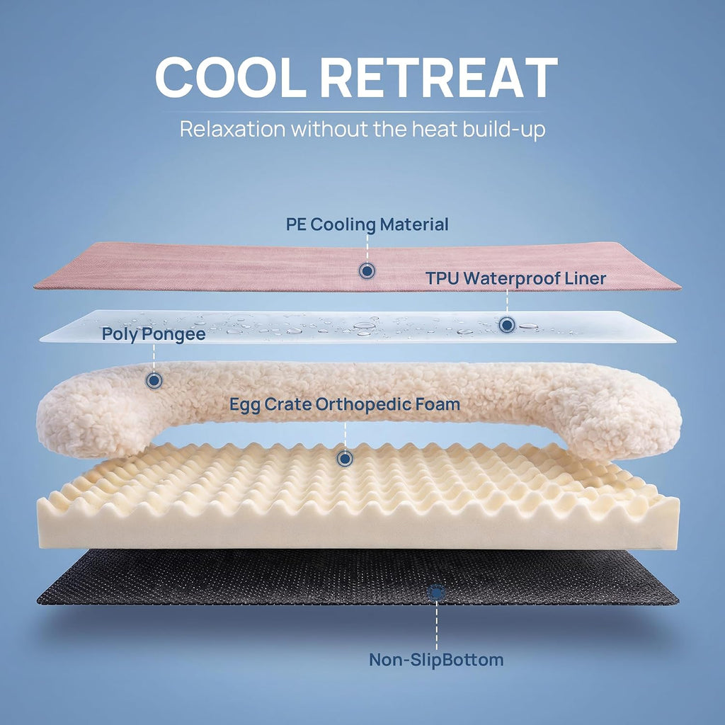 Cooling Dog Bed for Small, Medium Dogs & Cats with Bolsters, Q-Max>0.45 Orthopedic Pet Cool Sofa Beds with Breathable Egg Crate Foam, Removable Washable Cover, Dusty Rose