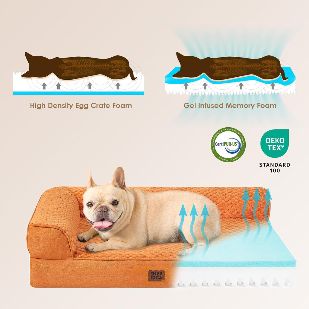 EHEYCIGA Memory Foam Dog Bed for Crate, L Plus Dog Bed, Pumpkin