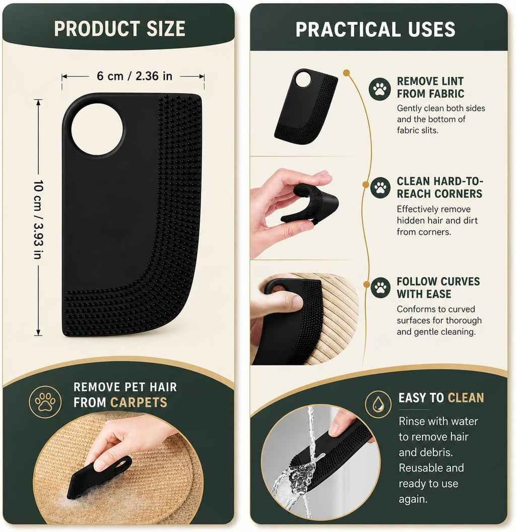 Pet Hair Remover Glove with Silicone Scraper – Reusable Electrostatic Lint & Fur Remover for Dog & Cat Hair on Couch, Carpet, Car Seat, Clothes & Laundry
