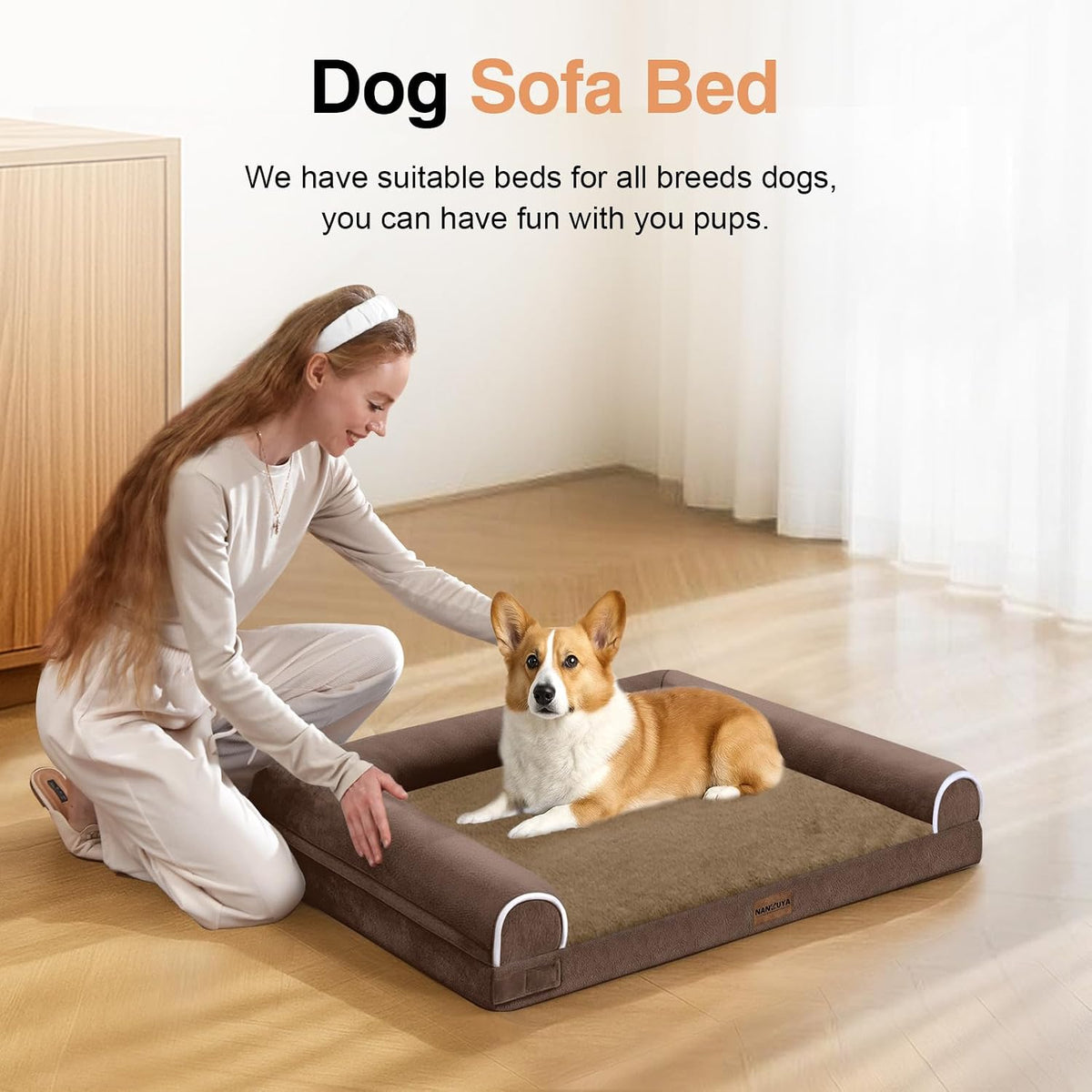 NANUYA Orthopedic Dog Bed for Medium Dogs, 30 x 20 Inch, Brown