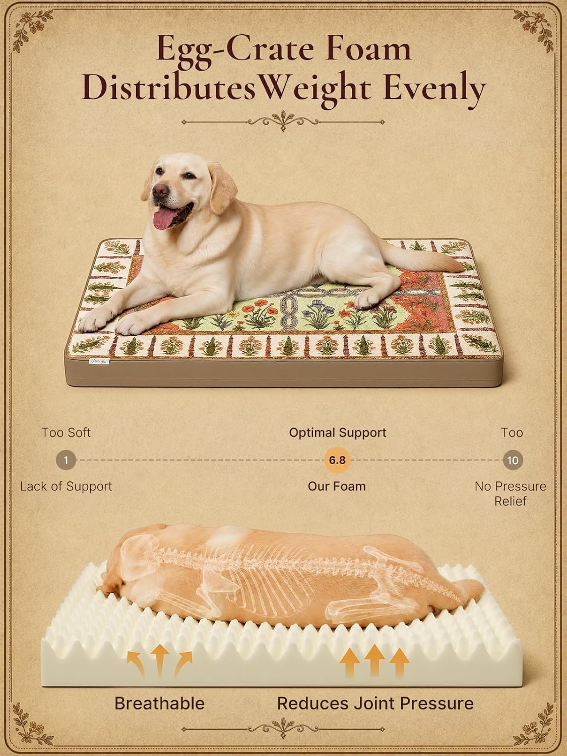 Exsnugy Orthopedic Washable Dog Bed Boho Crate Pet Pad for Small Dog 23in