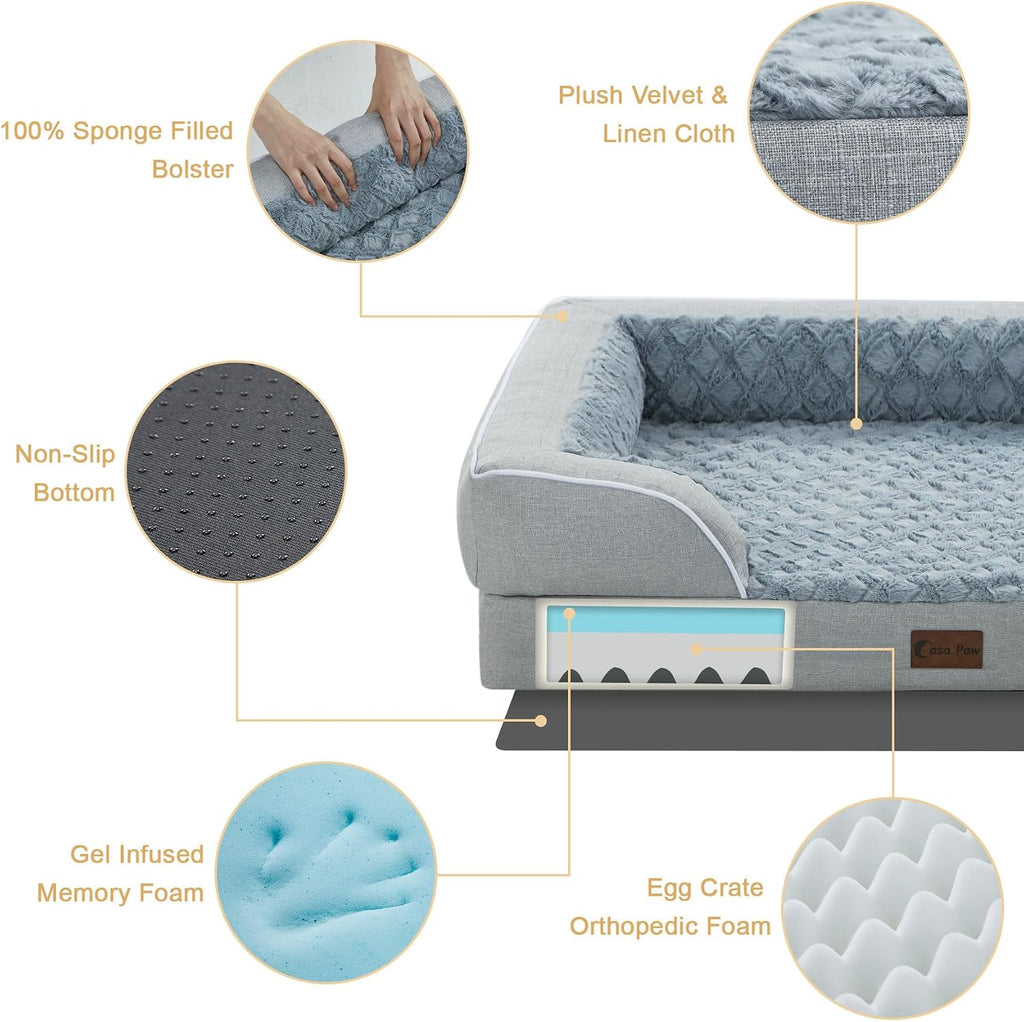 Orthopedic Dog Bed for Extra Large Dogs, 53x42in, Light Grey