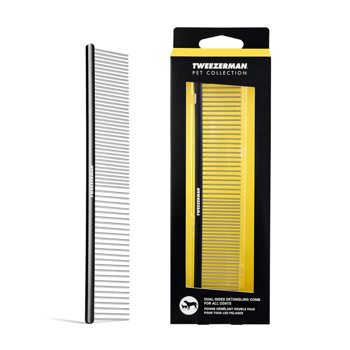 Tweezerman Dual-Sided Detangling Comb-Wide Toothed & Fine Toothed for Pets