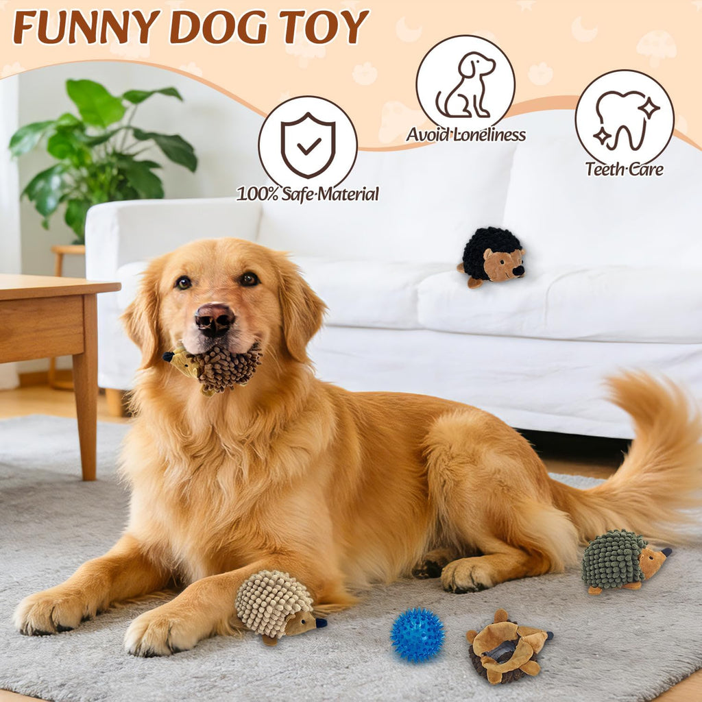 2-in-1 No-Stuffing Hedgehog Dog Toys 5PCS, Squeaky Ball for Throwing Play | Interactive Chewing Toys for Medium and Small Pets, Durable Plush for Companion, Keep Puppy Busy, Holiday Gift