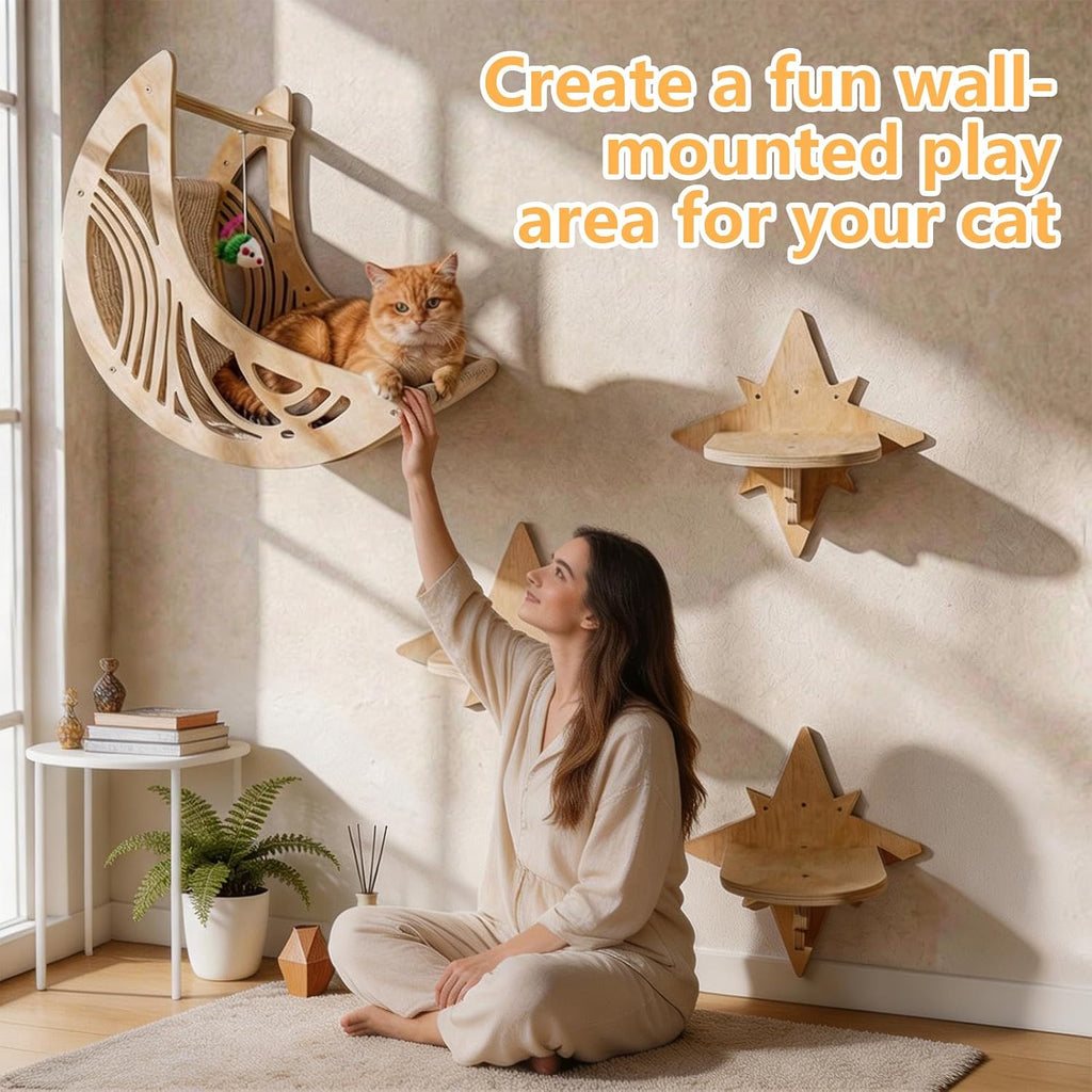 Moon & Star Cat Wall Shelves, Cat Wall Furniture for Indoor Cats