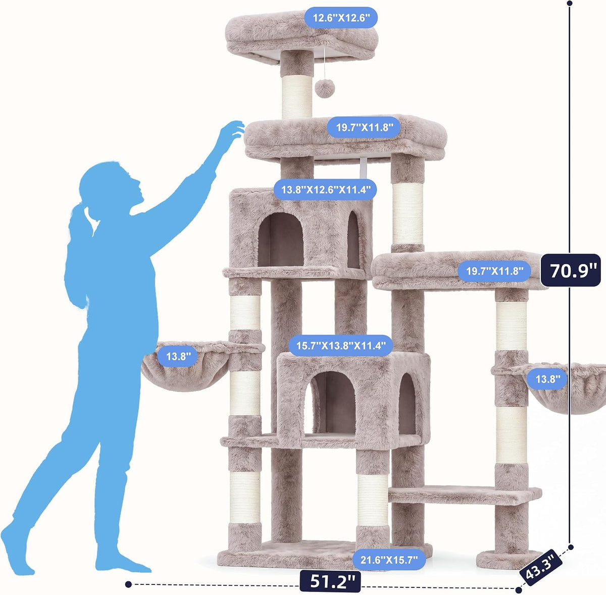 Hey-brother Cat Tree Tower with Stable Extended Base, 3 Platforms, MPJ038MU