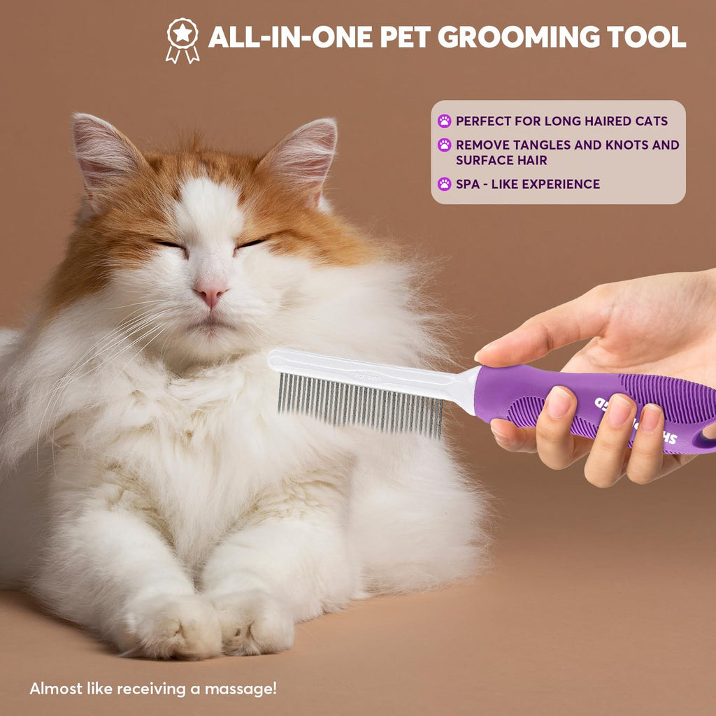 Detangling Pet Comb for Dogs & Cats with Long & Short Stainless Steel Metal Teeth for Removes Tangles and Knots - Detangler Grooming Tool for Dematting Matted Fur.
