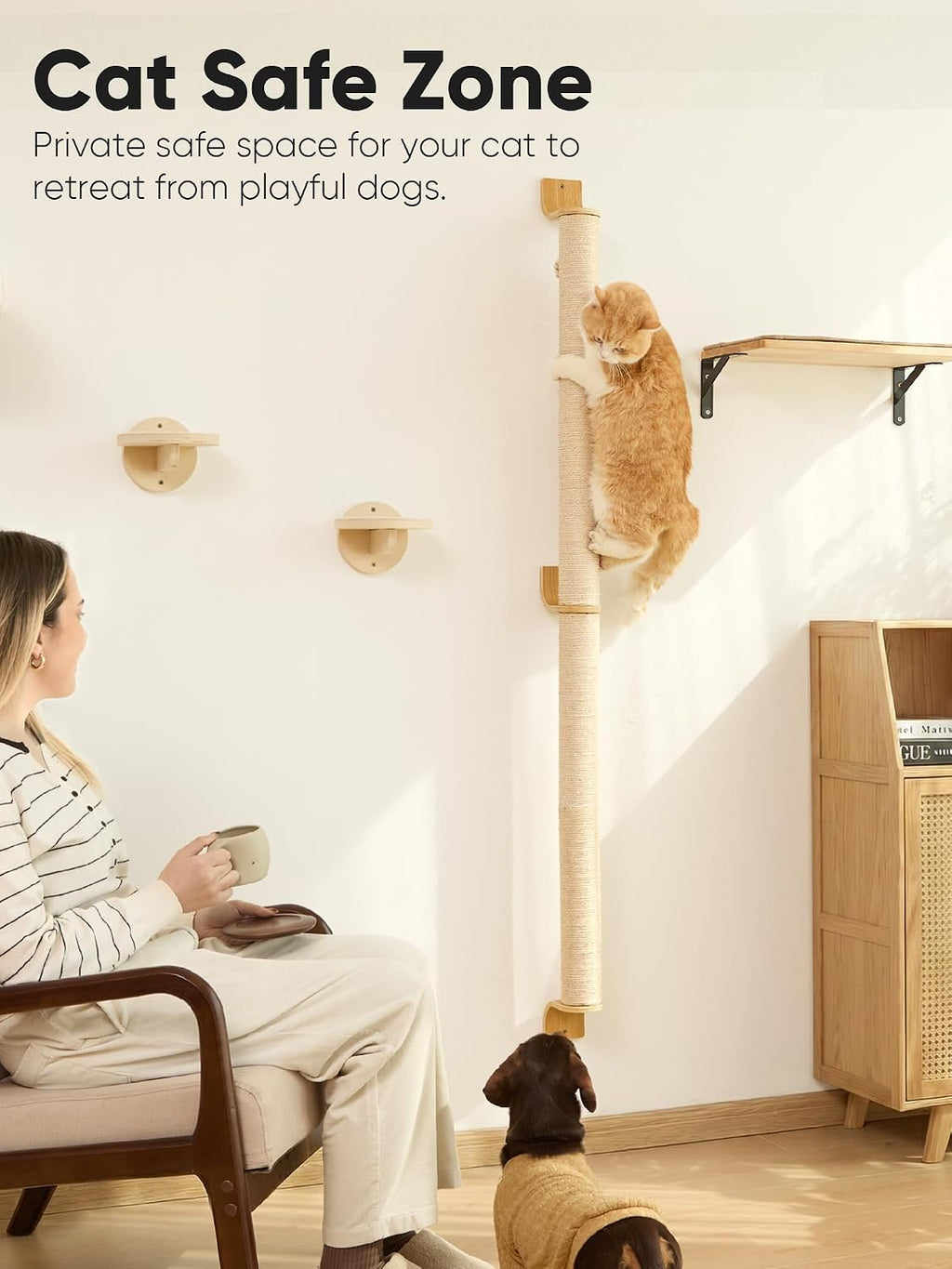 FUKUMARU Cat Wall Scratcher, 60" Tall Kitten Scratching Post