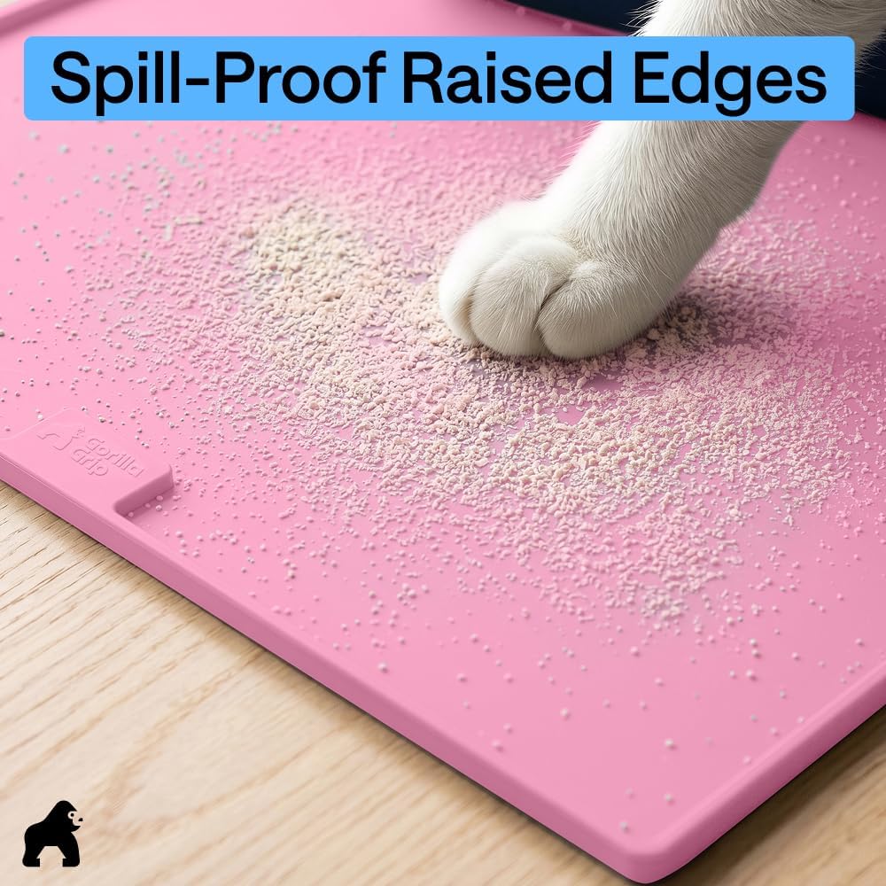 GORILLA GRIP Cat Litter Mat, Easy Clean Silicone Mats, 35x23 Pink