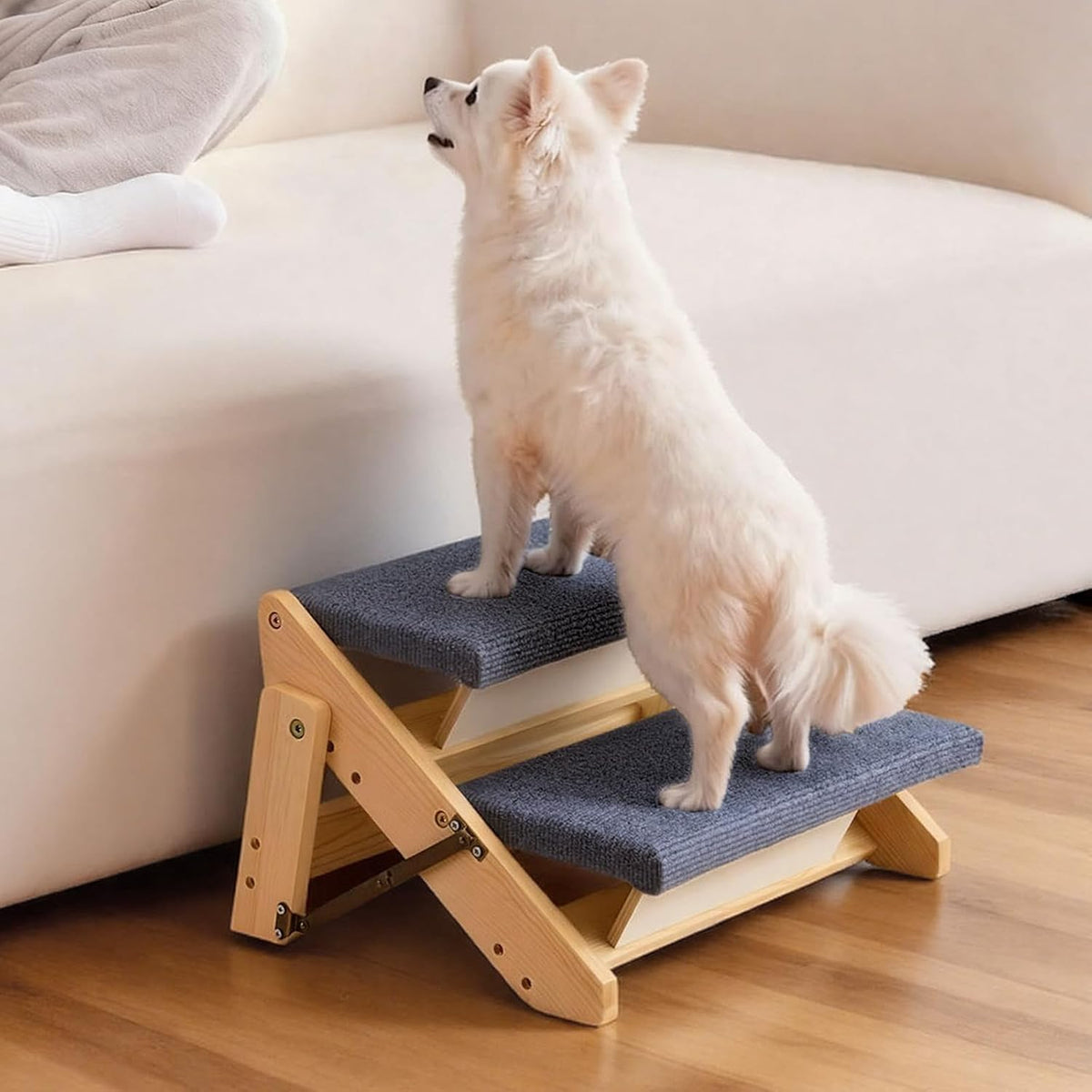 VEVOR Wood Pet Stairs, 2-Step Dog Stairs for Beds, Sofa & Cars, 110lbs Load Capacity, Floded Flat Design, Stable & Sturdy Cat & Dog Step Ladder for Small Medium Large Older Pet Puppy Essentials