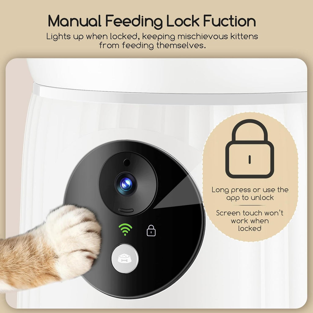 Faroro Automatic Cat Feeder with Camera, 1080P HD Video with Night Vision, 5G WiFi Automatic Dog Feeder with APP Control, 2-Way Audio, Blockage Sensor for Cats or Small Dogs, 4L (White)