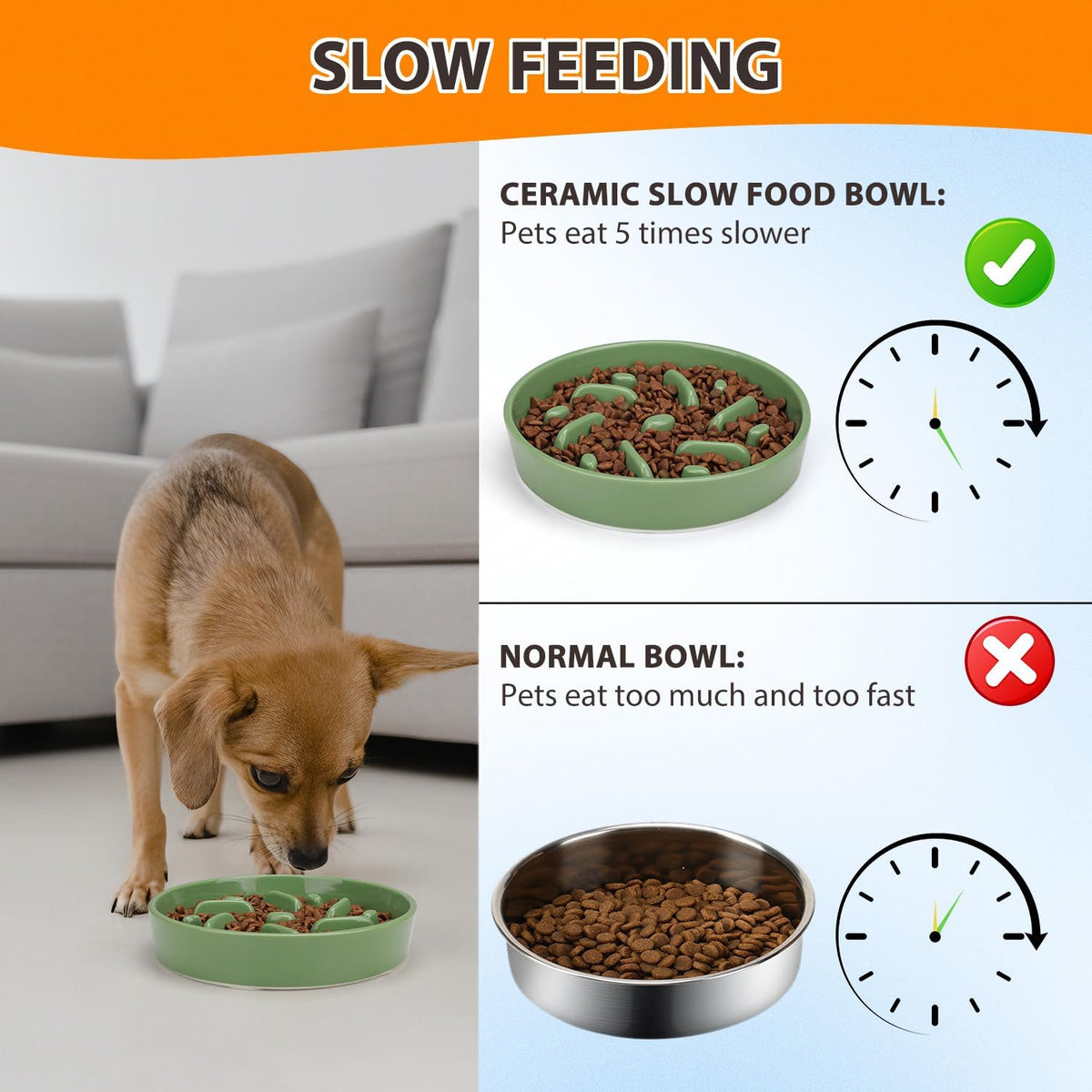 Ceramic Slow Feeder Dog Bowl, 2 Cups Maze Puzzle Dish to Slow Down Eating