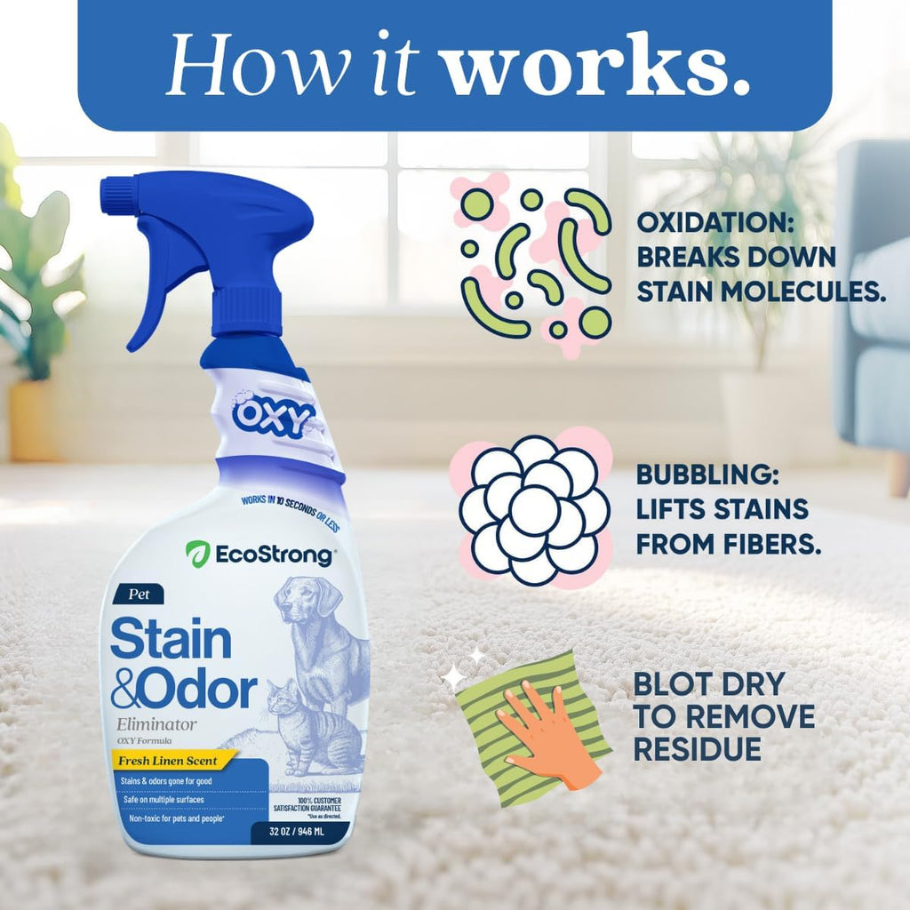 Oxy Pet Carpet Cleaner Spray | Pet Stain Remover for Pet Urine, Cat Pee, Dog Poop | Deep Spot Treating Action on Carpeting, Upholstery, Laundry, Pet Beds & More (32 Fl Oz)