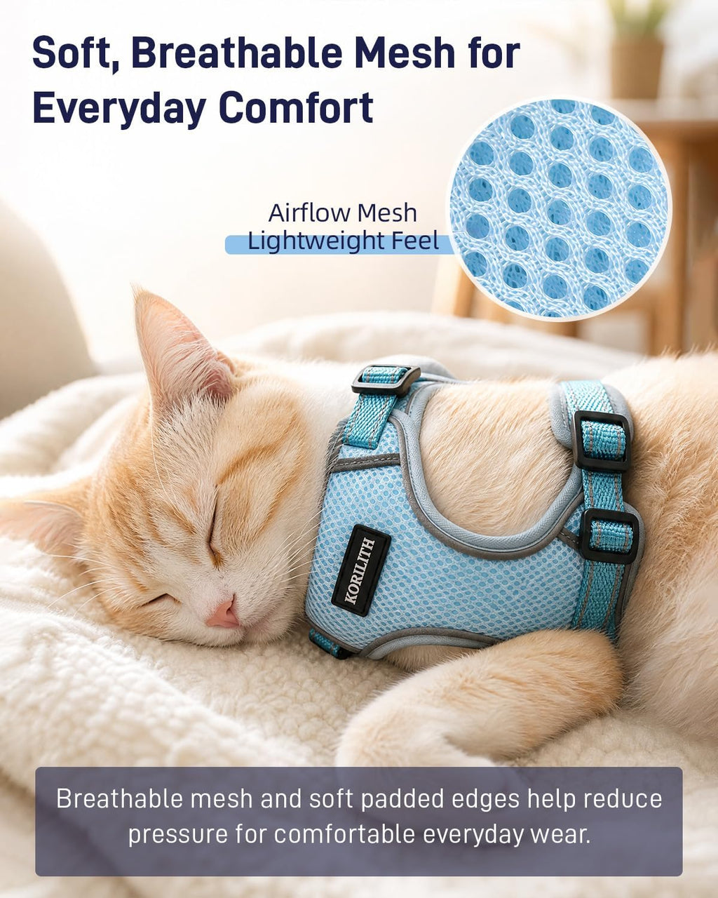 Escape Resistant Cat Harness and Leash Set with Pocket