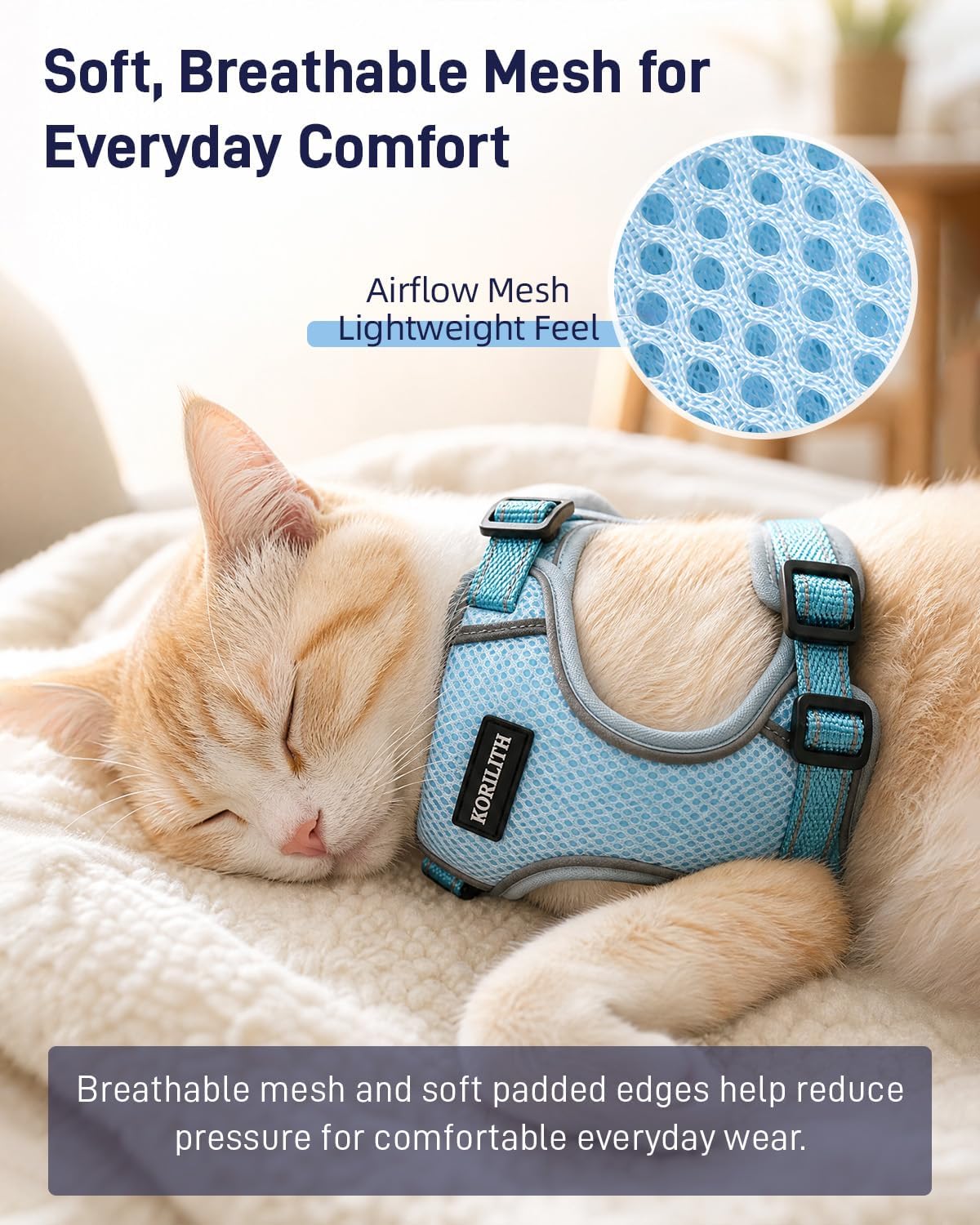 Escape Resistant Cat Harness and Leash Set with Pocket