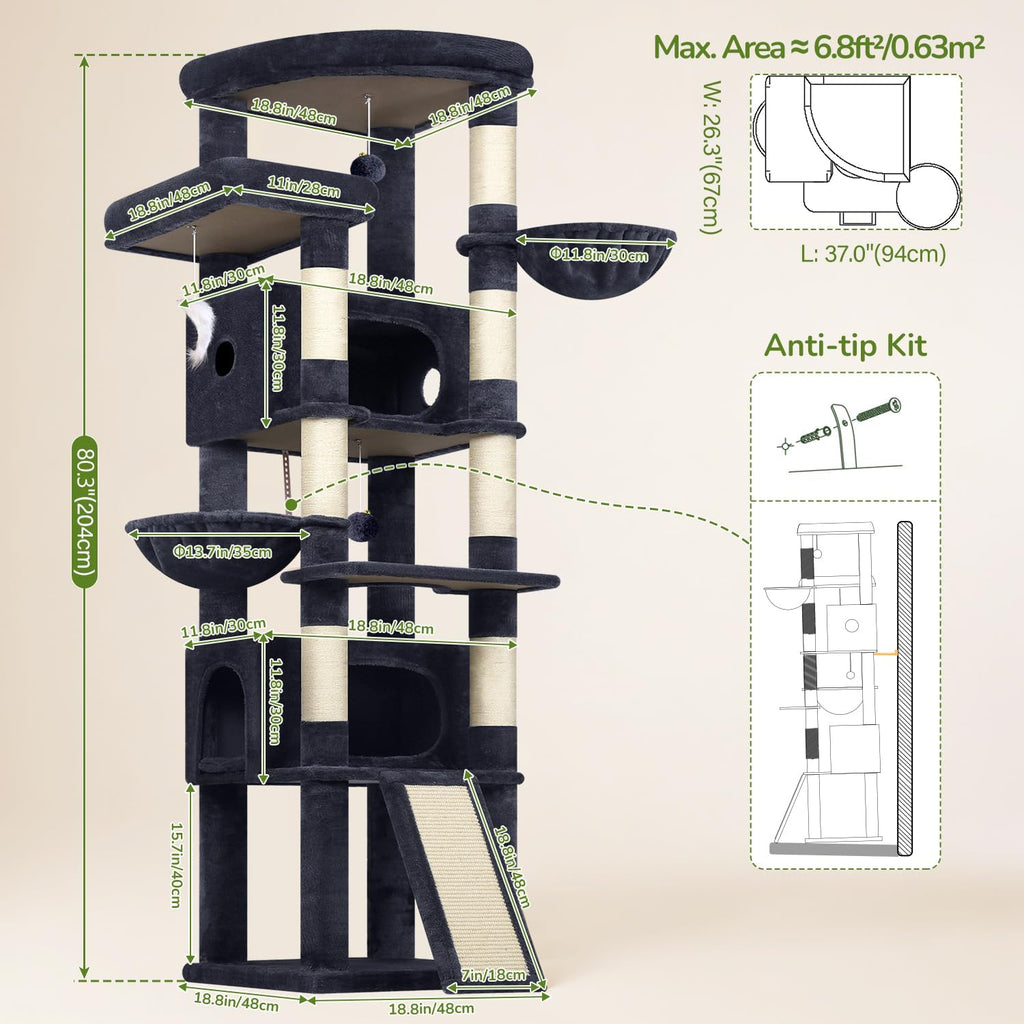 Globlazer 80in Tall Extra Large Heavy Duty Corner Cat Tree Tower, S80C