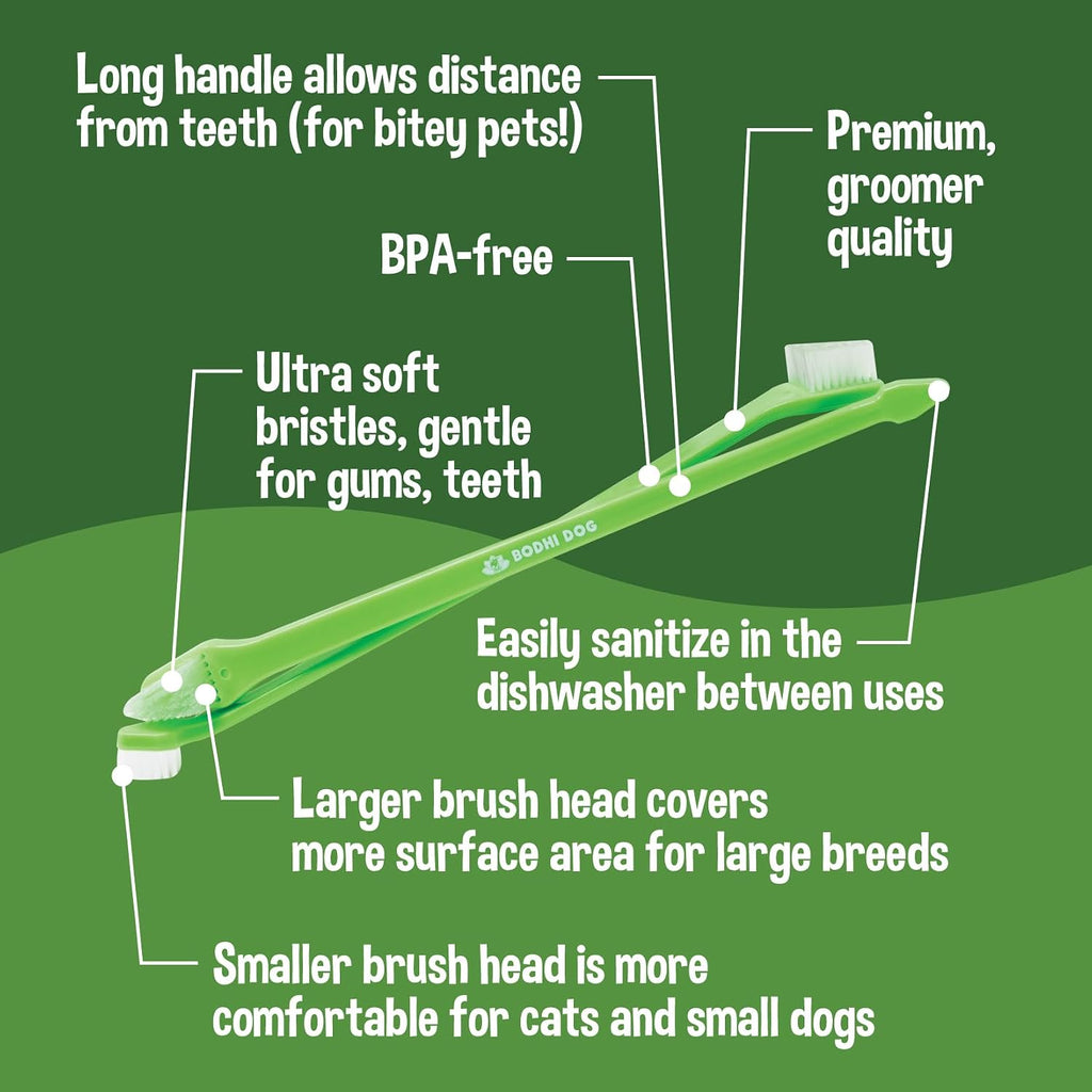 Bodhi Dog Toothbrush Combo Pack - Soft Finger & Dual-Ended Brushes - Gentle Bristles for Dogs & Cats - Easy Teeth Cleaning (6 Long & 6 Finger) 