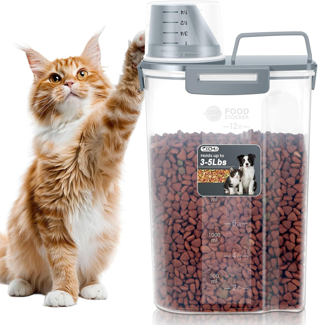 Dog Cat Food Storage Container with Cup (Dark Gray, 2.5L)