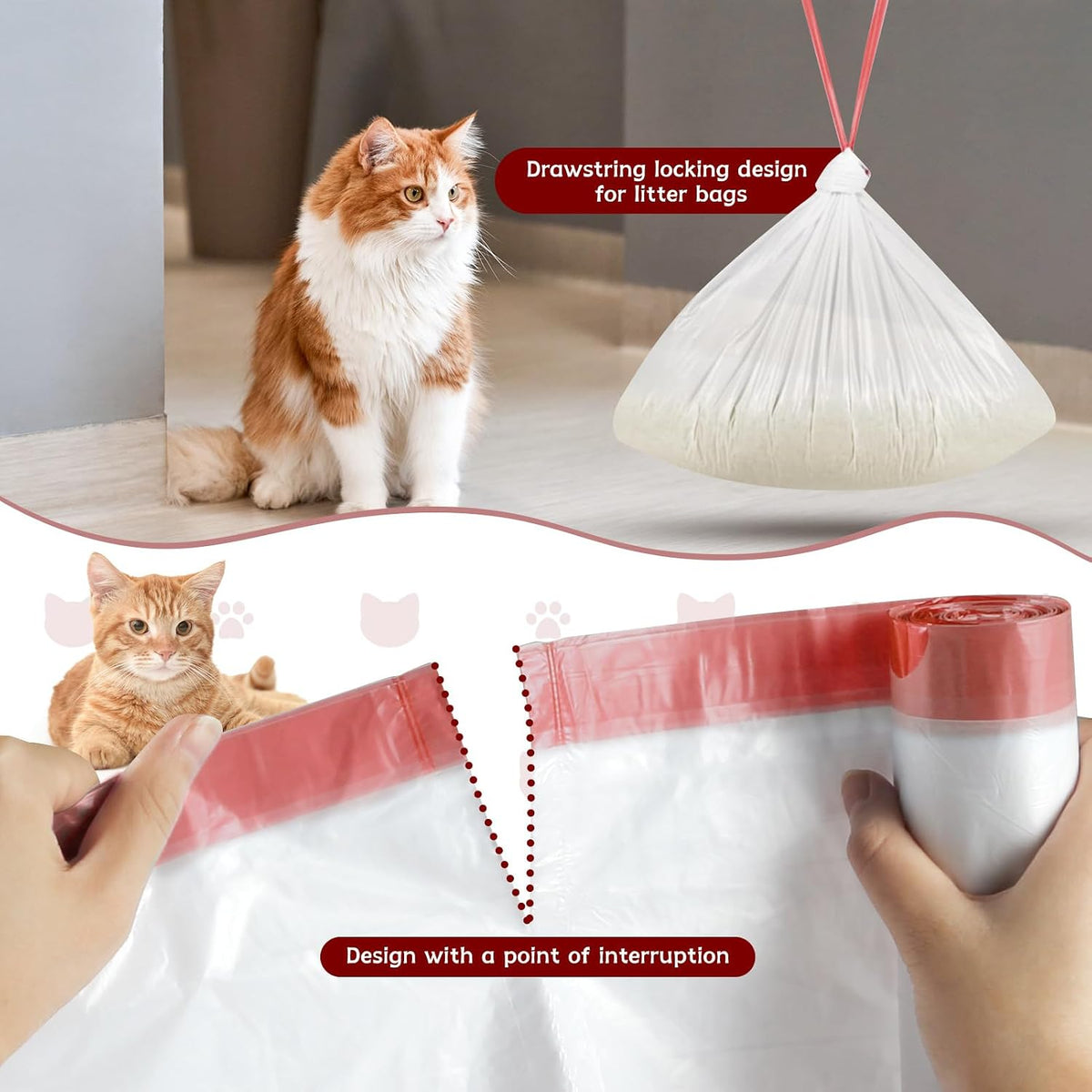 80 Count Self-Cleaning Litter Box Liners for MeoWant MW-SC01/MW-SC02, Extra-Thick Drawstring Trash Bags 17.7x19.68 in, Odor-Proof Cat Waste Disposal