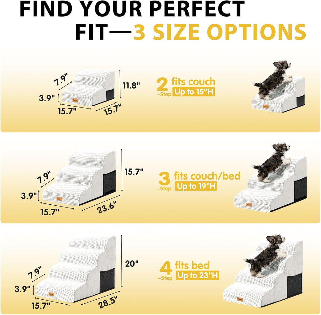 4-Step Dog Stairs for Small Dogs, Non-Slip Foam Pet Steps for High Beds