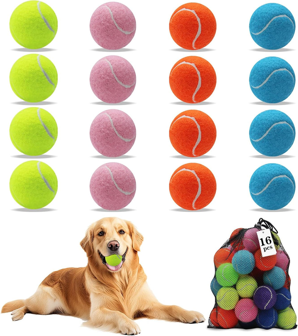 Magicorange Tennis Balls for Dogs,Colorful Easy Catching Dog Balls,16 Pack | Bright Yellow/Pink/Orange/Blue Dog Playing Balls, Easy to Spot And Fetch, with Mesh Bag for Training and Outdoor Fun