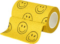 JorVet 4" x 10 Yards Cohesive Bandages | Fun Self-Adhesive Wrap for Animal Wound | Easy Tear, No Scissors Needed | Individually Wrapped Vet Tape, Secure & Flexible | Smiley Face Yellow | Pack of 12