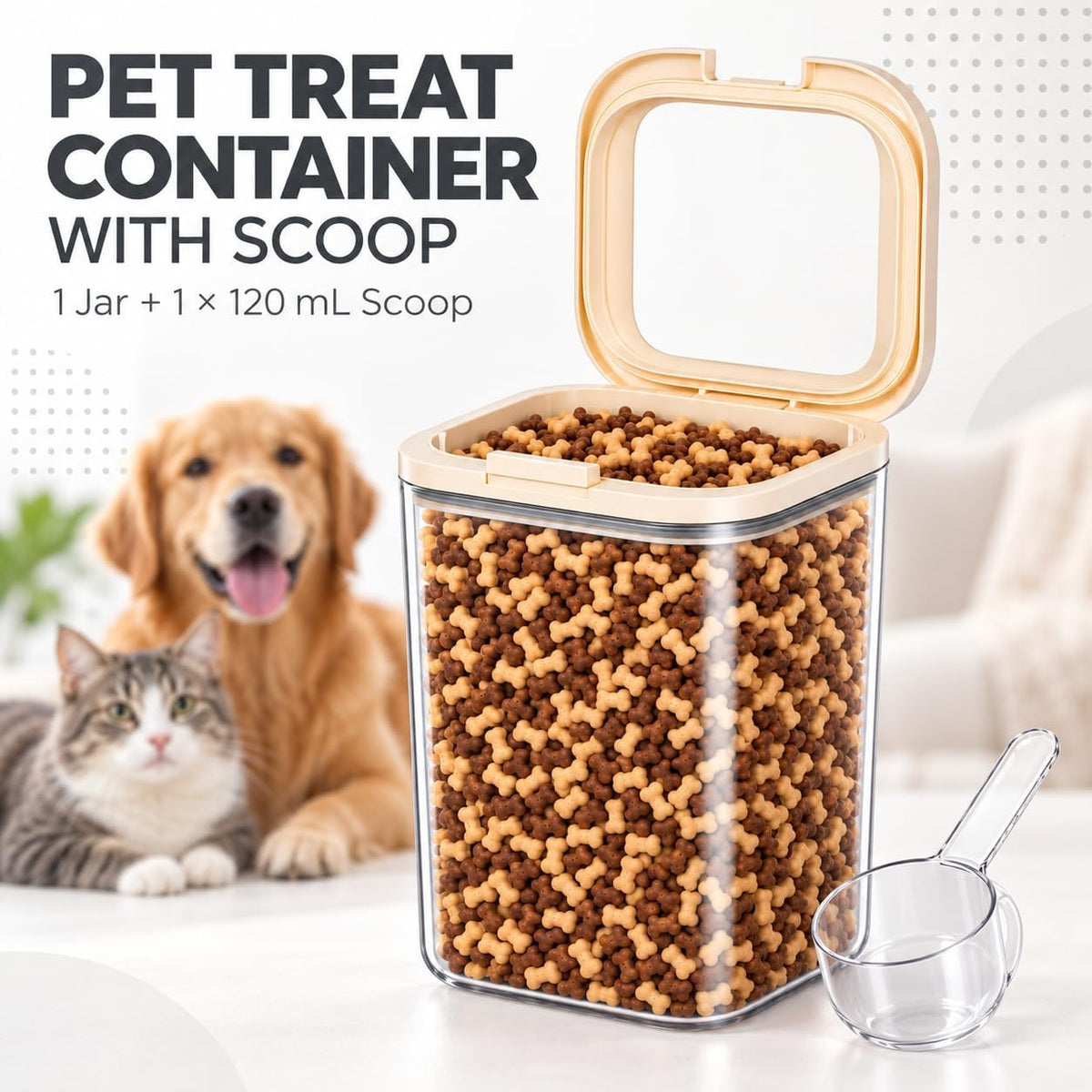 LivLab Mker Pet Treat Container, 5.28QT, One-Handed Open, Clear, Stackable