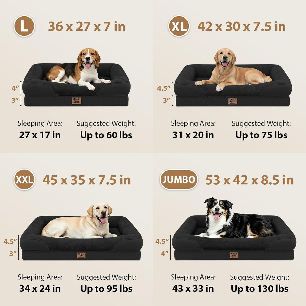 Chez Paw Orthopedic Waterproof Dog Bed for Medium and Large Dogs
