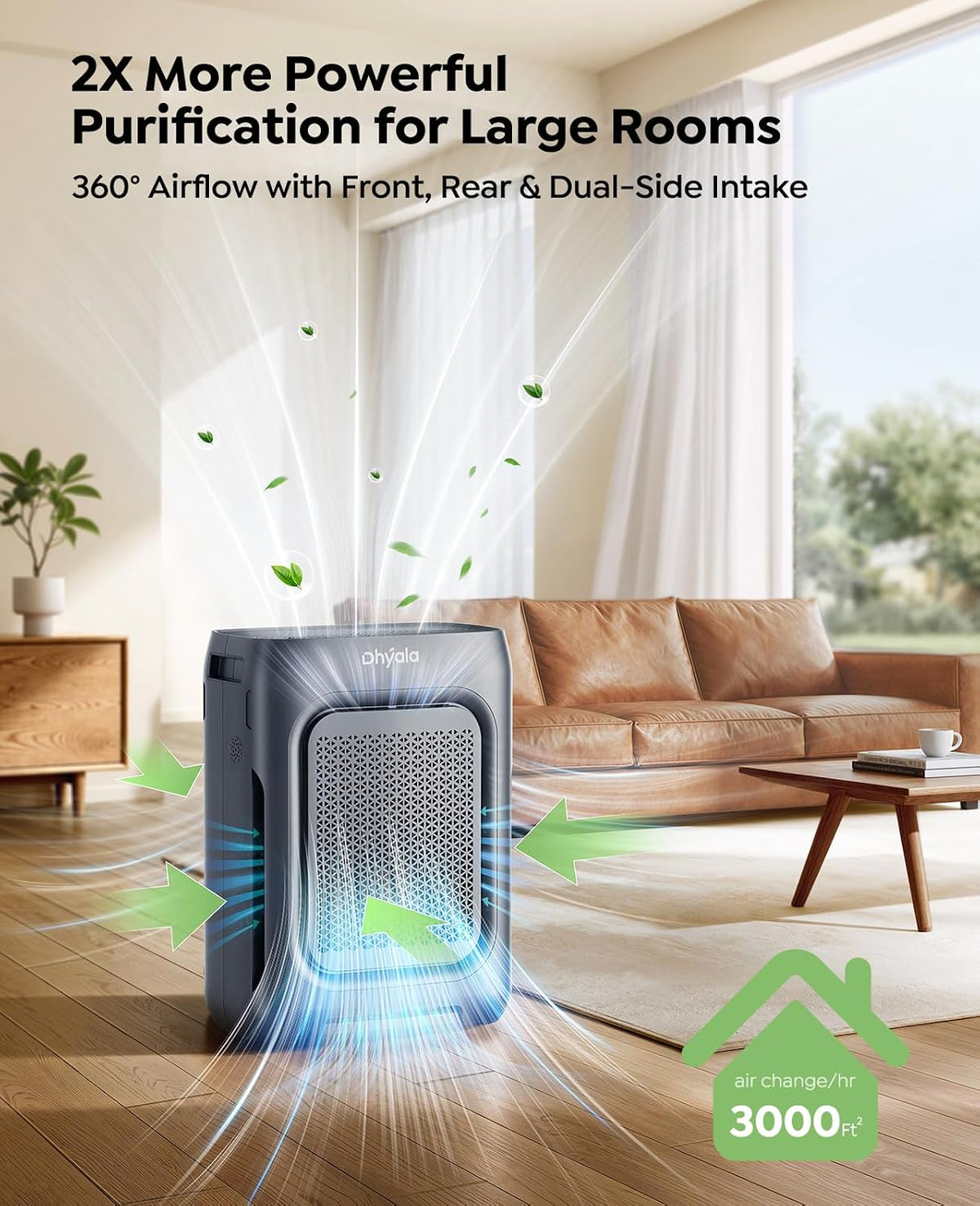 Air Purifier for Home Bedroom Large Room up to 3000Ft², HEPA Air Purifier with Washable Double-Sided Filters, Smart WiFi, AQI Display, Air Cleaner for Pets, Dust, Pollen, 15dB Sleep Mode, Gary