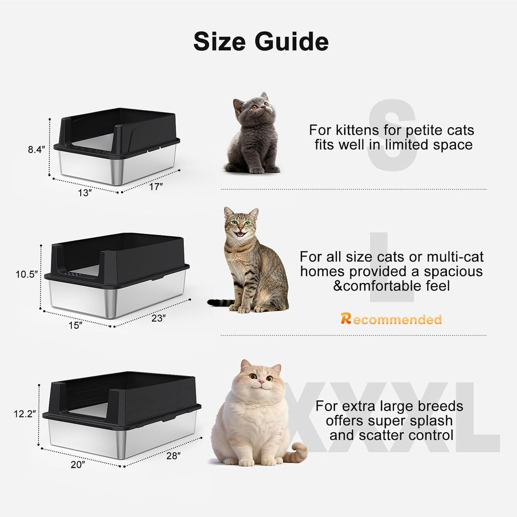 FURTIME Stainless Steel Cat Litter Box, Small Cats Metal Litter Box