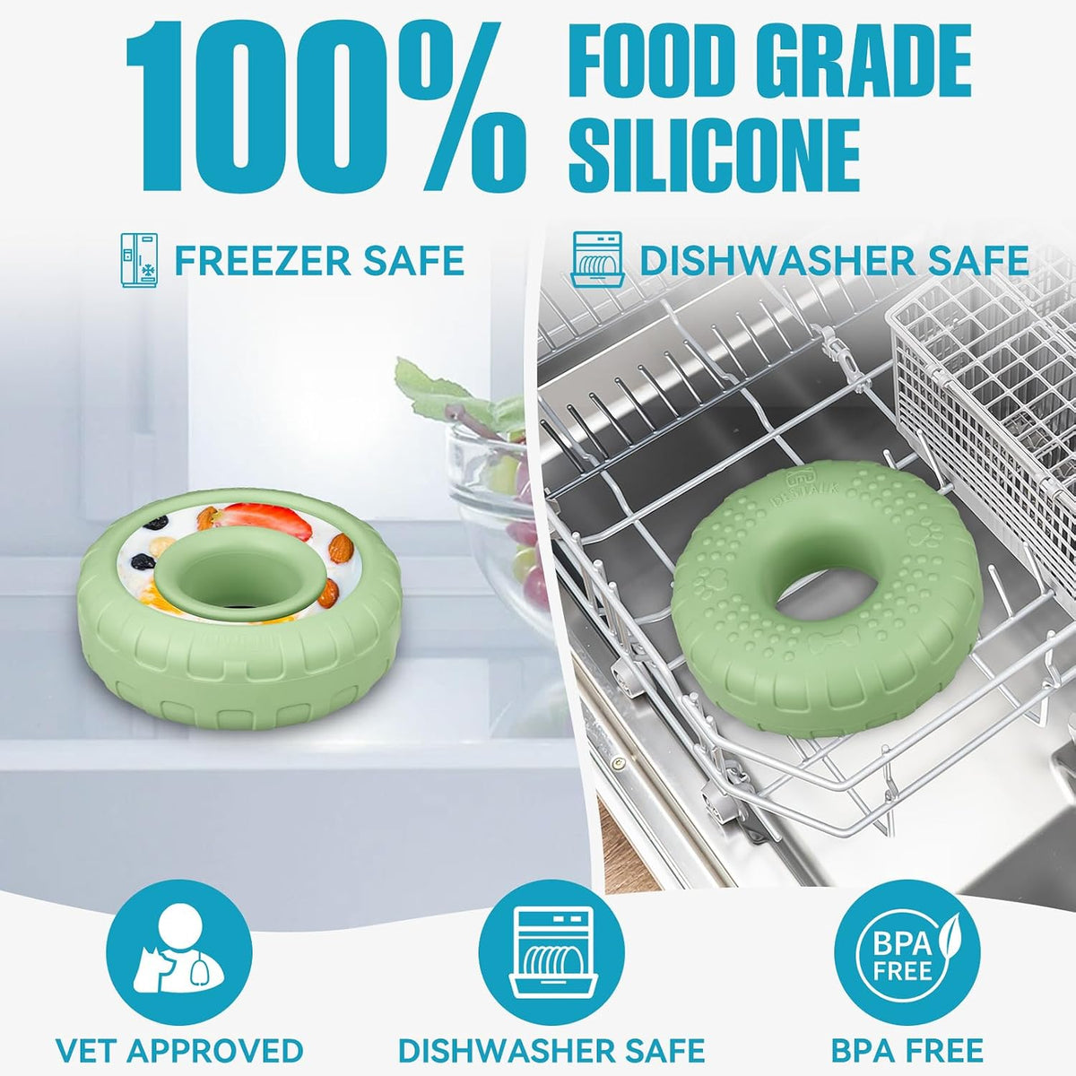 Dog Enrichment Lick Bowl, Bestalk Slow Feeder Lick Mat for Dogs, Freeze Puzzle Licking Bowl for Anxiety Relief, BPA Free Silicone, Dishwasher Safe(Green,M)