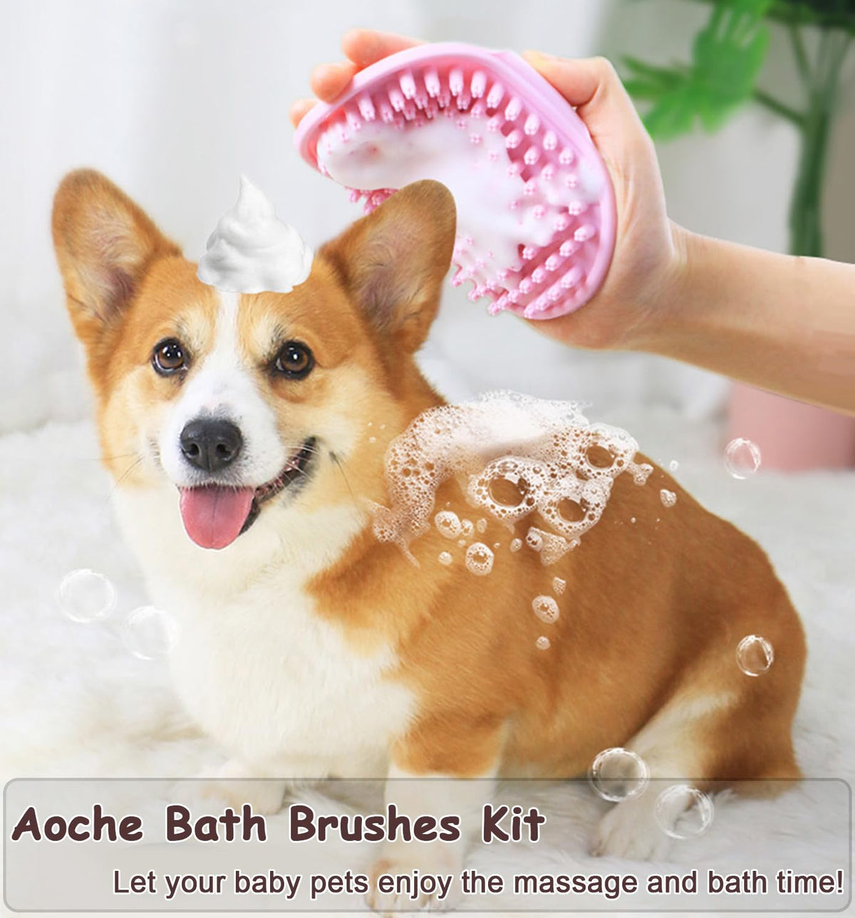 Pet Grooming Brush Kit, 4Pack Dog Bath Brushes Flea Comb Set for Cat
