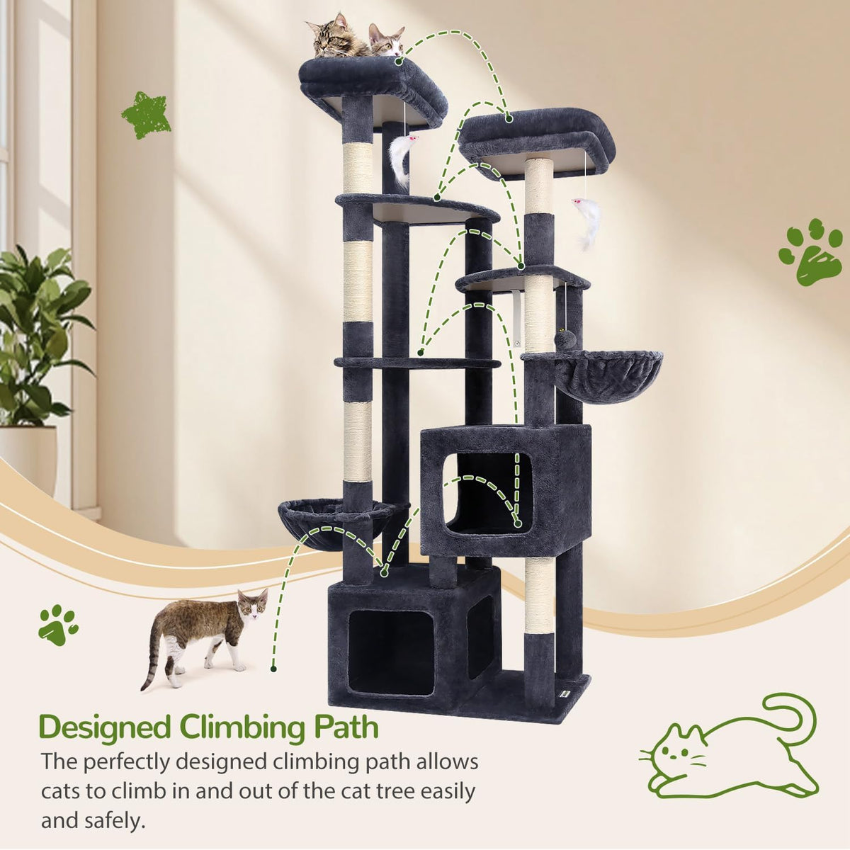 Globlazer S74E Pro Heavy Duty Maine Coon Cat Tree for Large Cats, Dark Grey