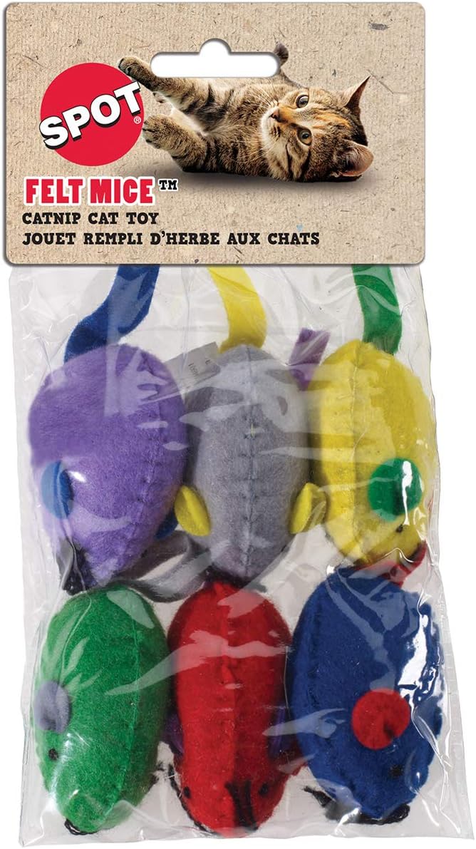 SPOT Felt Mice Catnip Toy | Soft, Colorful Multipack Interactive Cat Toy for Indoor Cats | Includes Catnip | 6 Pack in Assorted Colors