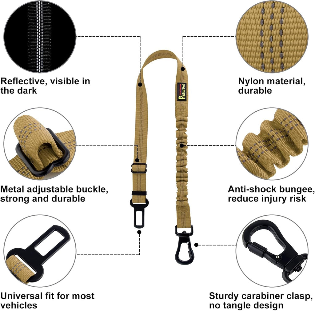 Plutus Pet Dog Seat Belt for Car, Adjustable Harness with Elastic Bungee
