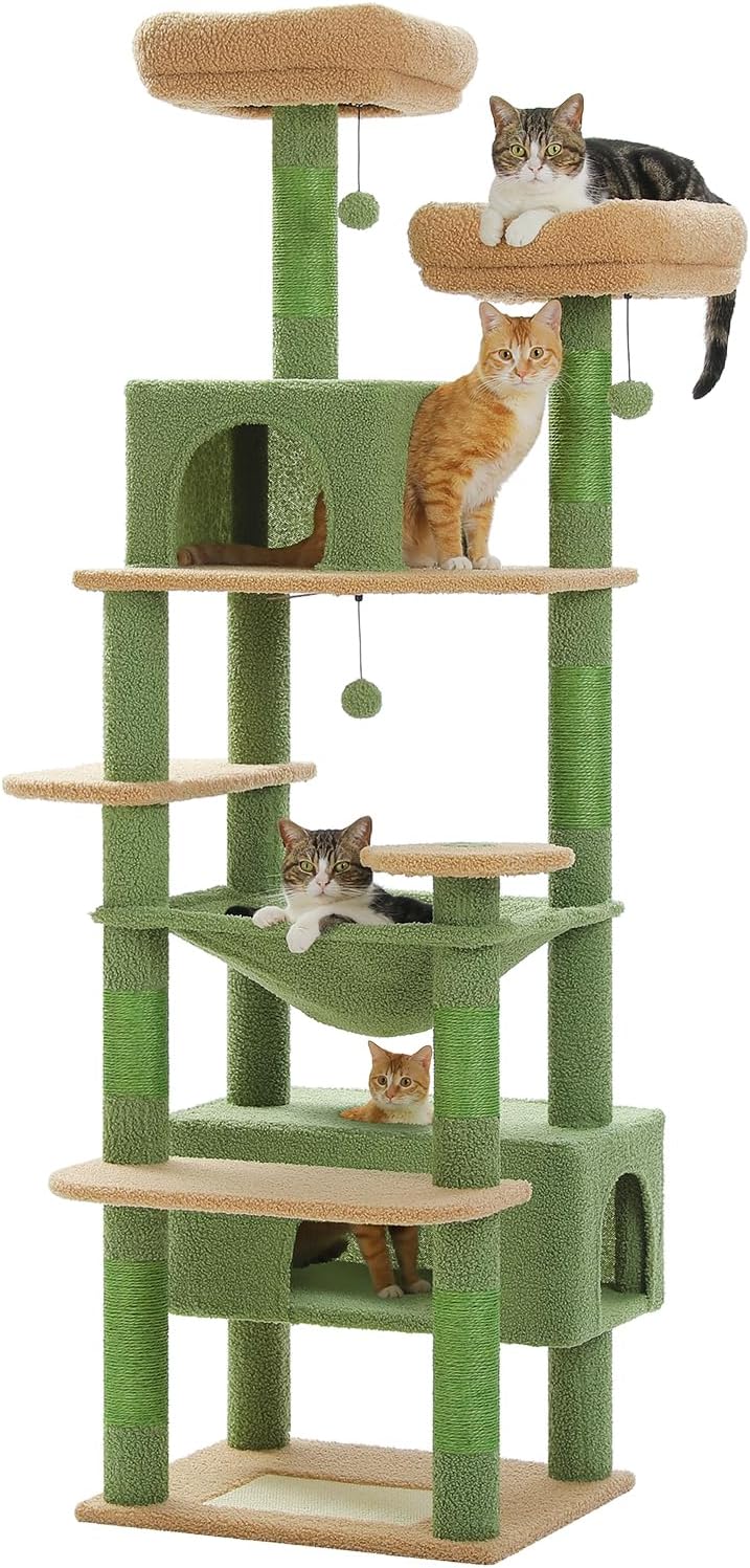 PAWZ Road 72" Cactus Cat Tree Tall Tower with Hammock&Condo for Large Cats