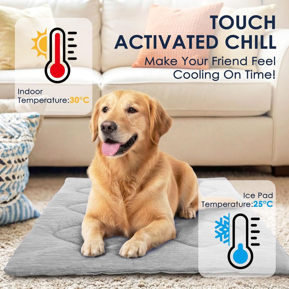 ASENKU Dog Cooling Mat, Portable & Durable Cooling Mat for Dogs, Summer Anti-Slip Breathable Cooling Bed for Small-Medium Dogs up to 35 lbs (French Bulldog, Beagle, Corgi), 32x20 inches, Grey Diamond