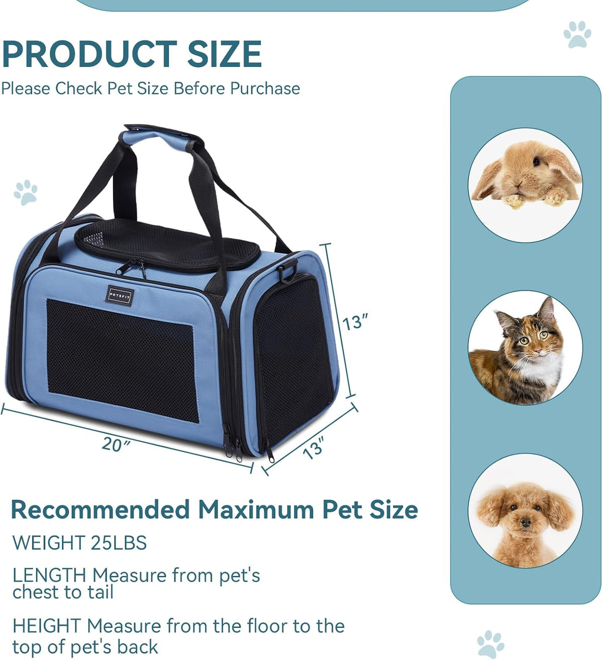 PETSFIT Dog Carrier for Small Dogs, Large, Blue