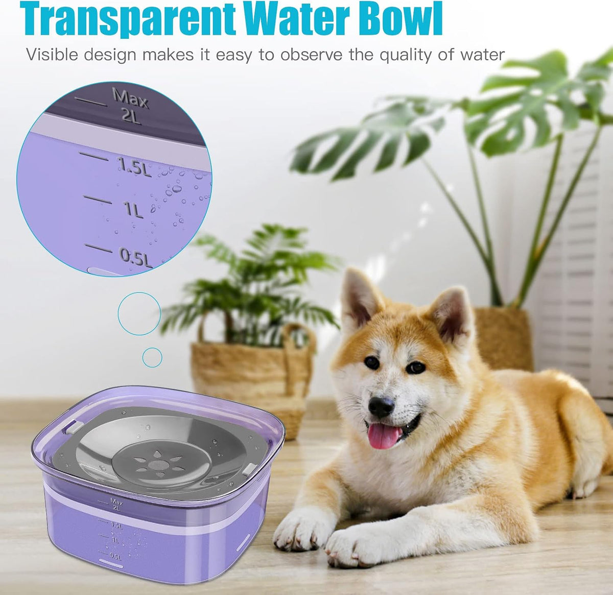 UPSKY 70oz Dog Water Bowl, No Spill Slow Drinking Feeder for Messy Drinker | Large Capacity, Spill Proof, Prevent Pet Prevents Choking, Anti-Slip, Visible Water Level, Suitable for Travel and Car Trips