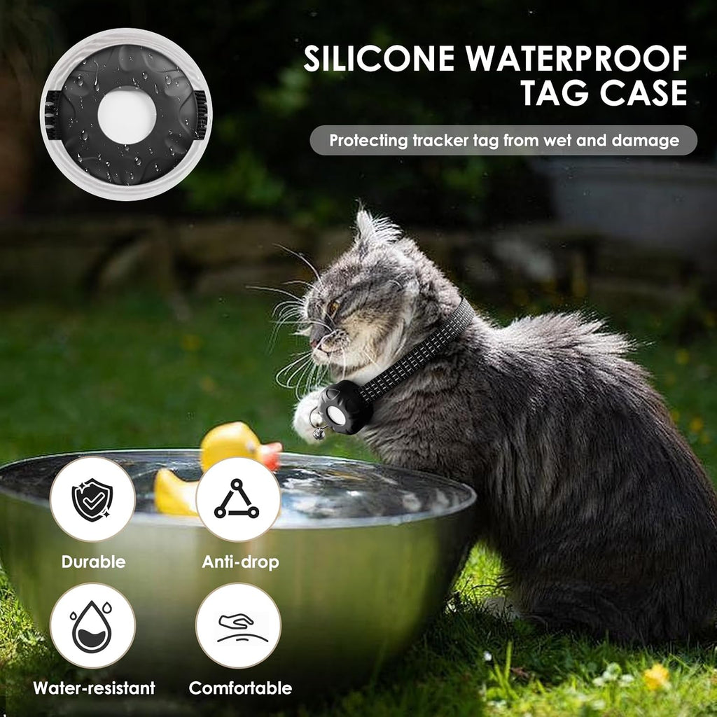GPS Tracker, Tractive Cat Tracker, Cat Tracker Collar with Safety Elastic Buckle, Works with Any Collar,Compatible with Apple Find My App (Only iOS), No Monthly Fee, Black