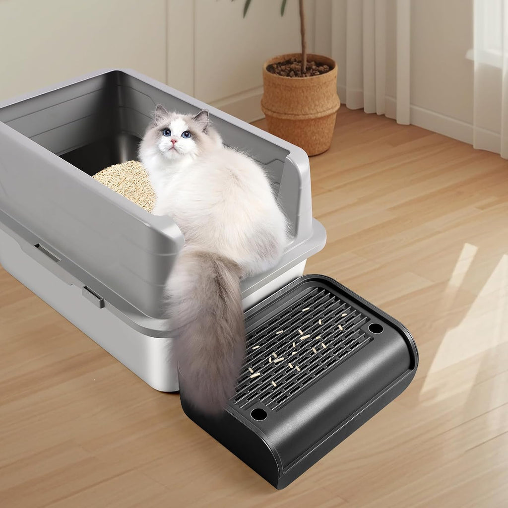 Cat Step for Litter Box, Litter Box Ramp with Filter Function, Black