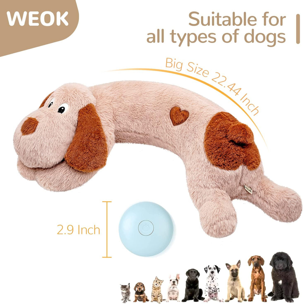 WEOK Puppy Heartbeat Toy, Dog Heartbeat Toy for Separation Anxiety Relief, Puppy Toy with Heartbeat Stuffed Animal Anxiety Calming Behavioral Aid Plush Toy for Dogs Cats Pets (Brown +)